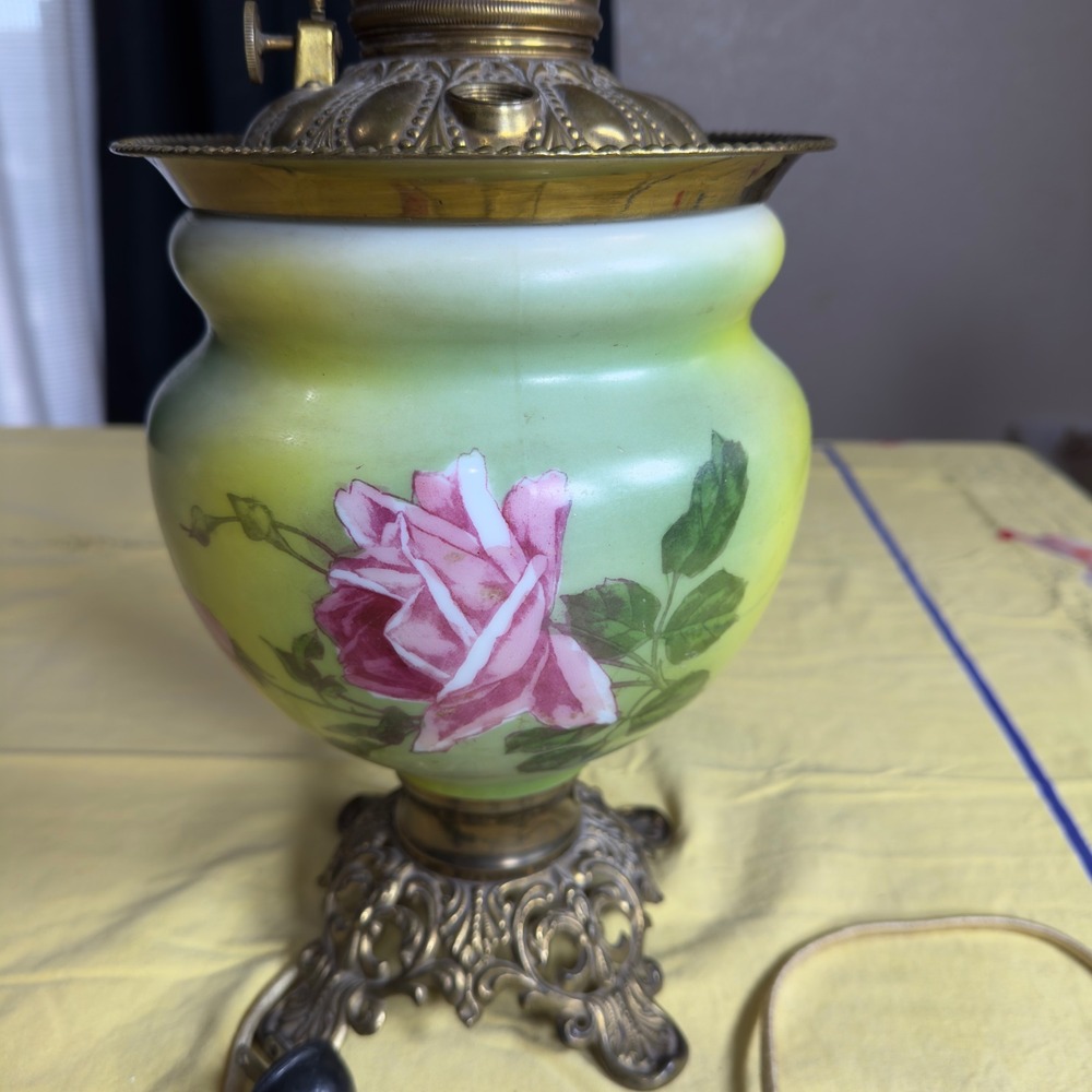 VTG Patti Smith Signed 1989 Hand Painted GWTW Double Globe Electrified Oil Lamp - Picture 3 of 16